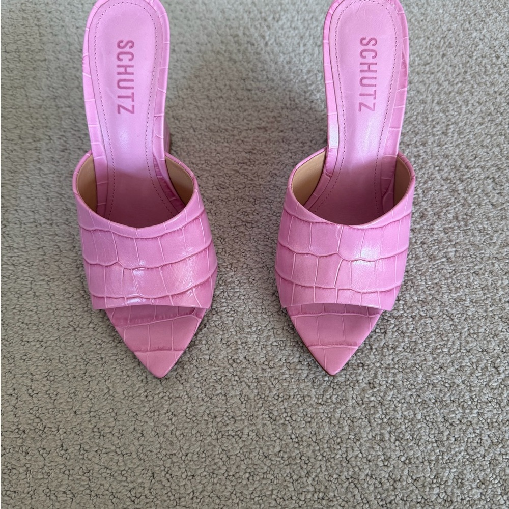 SCHUTZ  Lucimara Pink Croc Wedge